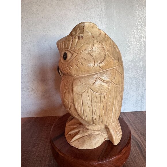 Vintage MCM Carved Wood Owl – Large Solid Wood | Made in Thailand‎ - Picture 9 of 11